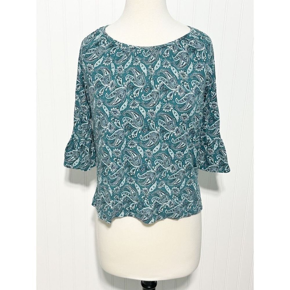 Michael Michael Kors‎ Paisley Bell Sleeve Blouse Boat Neck Green White Small